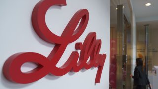 The Eli Lilly & Co. logo at the company’s Digital Health Innovation Hub facility in Singapore, on Thursday, Nov. 14, 2024. 