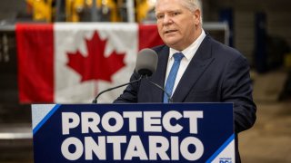 Ontario Premier Doug Ford speaks during a campaign stop at Walker Construction in Niagara Falls, Ontario, Canada, January 31, 2025.
