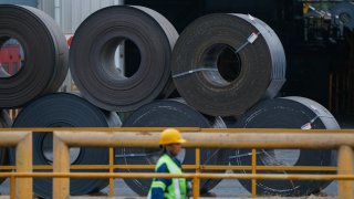 Rolls of steel are seen at a steel company in Monterrey, Nuevo Leon, Mexico, on February 11, 2025.
