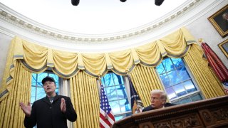 Tesla and SpaceX CEO Elon Musk delivers remarks alongside U.S. President Donald Trump during an executive order signing in the Oval Office at the White House on Feb. 11, 2025 in Washington, DC.