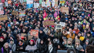 Tens of thousands protest advances made by the AfD on Feb. 16, 2025 in Berlin, Germany ahead of the federal election. 