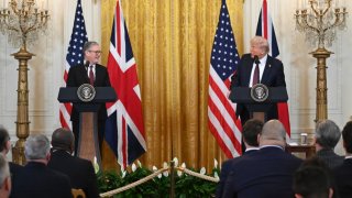 US President Donald Trump (R) holds a bilateral meeting with British Prime Minister Keir Starmer in the Oval Office of the White House in Washington, DC, on Feb. 27, 2025.