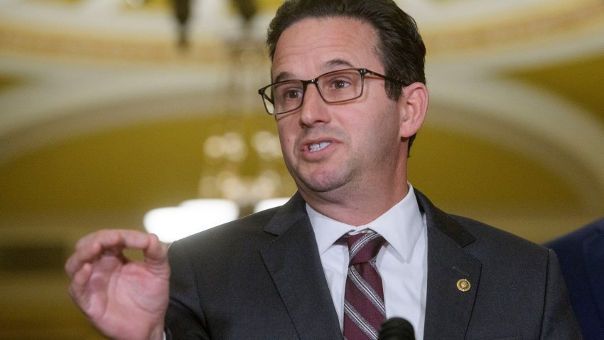 Sen. Brian Schatz, D-Hawaii, speaks during the Senate Democrat policy luncheon news conference at the Capitol, Tuesday, Jan. 21, 2025, in Washington.