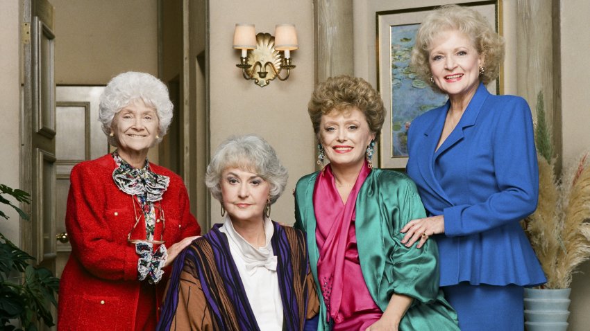 THE GOLDEN GIRLS — Season 4 — Pictured: (l-r) Estelle Getty as Sophia Petrillo, Bea Arthur as Dorothy Petrillo Zbornak, Rue McClanahan as Blanche Devereaux, Betty White as Rose Nylund