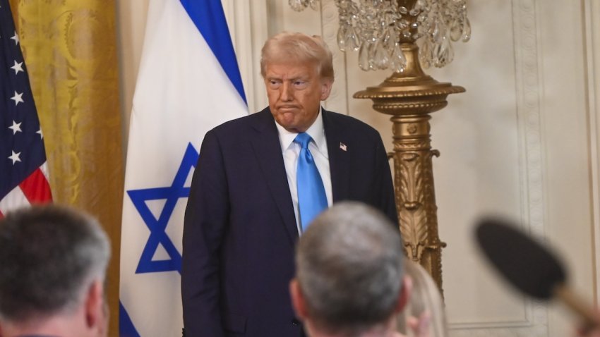 United States President Donald Trump and Israeli Prime Minister Benjamin Netanyahu (not seen) leave after holding a joint press conference in the East Room at the White House in Washington, D.C., United States on February 04, 2025. (