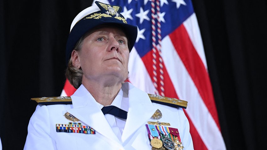 FILE - Admiral Linda Fagan attends the U.S. Coast Guard change of command ceremony at USCG Headquarters in Washington, D.C., on June 1, 2022.