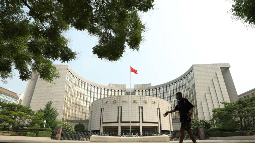A man walks past the People’s Bank of China (PBOC) building on July 20, 2022 in Beijing, China.