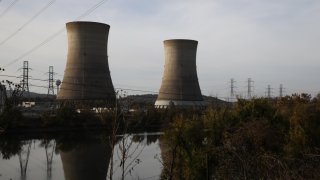 The cooling towers of the Three Mile Island Nuclear power plant is seen on October 30, 2024 in Middletown, Pennsylvania, U.S.