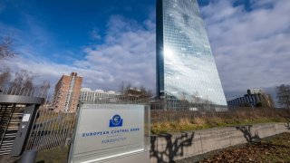 The headquarters of the European Central Bank (ECB) pictures on January 30, 2025 in Frankfurt, Germany. 
