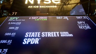 State Street Global Advisors SPDR S&P 500 ETF Trust (SPY) signage on the floor of the New York Stock Exchange (NYSE) in New York, US, on Thursday, Jan. 2, 2025. 