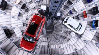 A range of Volkswagen AG automobiles inside an Autostadt Delivery Tower at the VW headquarters in Wolfsburg, Germany, on Tuesday, March 11, 2025. 