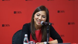Tan Su Shan, deputy chief executive officer and managing director of institutional banking at DBS Group Holdings Ltd., speaks during a news conference in Singapore, on Wednesday, Aug. 7, 2024. DBS picked Tan Su Shan as deputy to Chief Executive Officer Piyush Gupta, setting the stage for her to eventually become the first woman to lead Southeast Asia’s largest bank. Photographer: Ore Huiying/Bloomberg via Getty Images