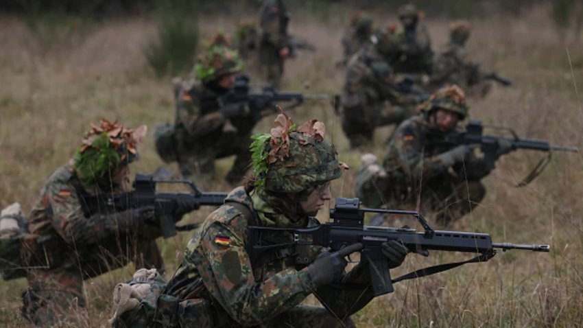 New army recruits of the Bundeswehr, Germany’s armed forces, during basic training on Nov. 29, 2022 near Prenzlau, Germany.
