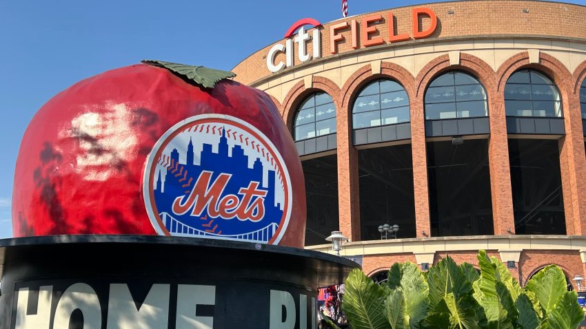 View of Citi Field with Mets Home Run Big Apple, Queens, New York.