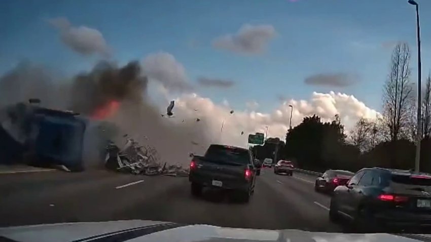 Video shows tractor-trailer catch fire during rollover crash on Turnpike in Broward