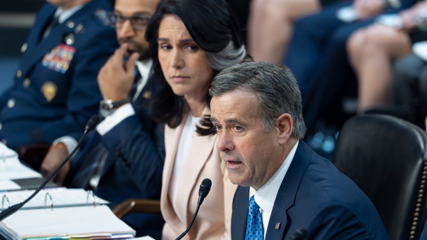 CIA Director John Ratcliffe, joined at center by Director of National Intelligence Tulsi Gabbard, testifies as the Senate Intelligence Committee holds its worldwide threats hearing, on Capitol Hill in Washington, Tuesday, March 25, 2025.