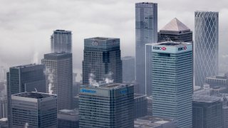 The Canary Wharf business district in London.