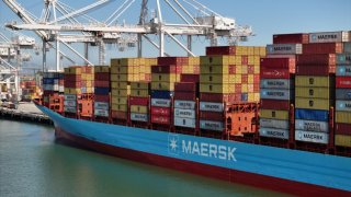 The container ship Gunde Maersk sits docked at the Port of Oakland on June 24, 2024 in Oakland, California.