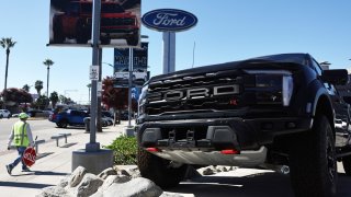 A Ford Raptor pickup truck is displayed for sale at a Ford dealership on August 21, 2024 in Glendale, California.