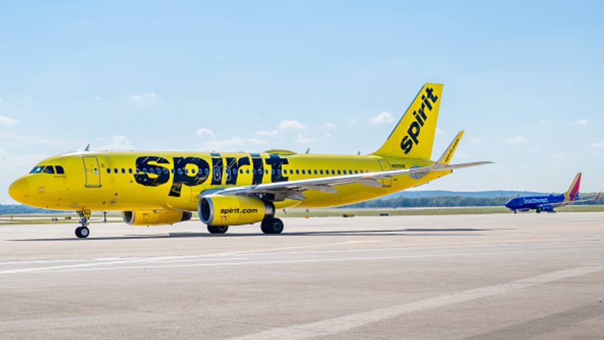 A Spirit Airlines aircraft prepares to depart from the Austin-Bergstrom International Airport on November 13, 2024 in Austin, Texas.