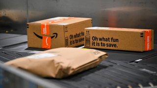 Packages ride on a conveyor belt during Cyber Monday, one of the company’s busiest days at an Amazon fulfillment center on December 2, 2024 in Orlando, Florida.