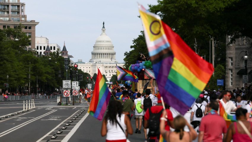 Revelers attend the annual LGBTQ+ Capital Pride parade in Washington D.C., U.S., June 8, 2024.