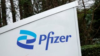 The Pfizer logo is seen outside the pharmaceutical company’s manufacturing plant, in Newbridge, Ireland February 10, 2025.