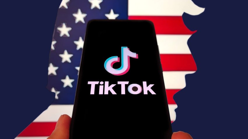 In this photo illustration, the logo of TikTok is displayed on a smartphone screen on April 5, 2025 in Shanghai, China. 