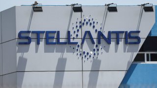 Stellantis logo is pictured at one of its assembly plants following a company&#8217;s announcement saying it will pause production there, in Toluca, state of Mexico, Mexico, on April 4, 2025.