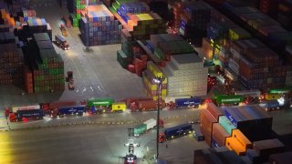 Trucks line up at the container terminal in the Longtan Port area of Nanjing Port, Jiangsu province, China on the evening of April 8, 2025.