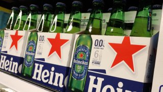 Imported beer, including Heineken, for sale at a store in New York City on April 10, 2025.