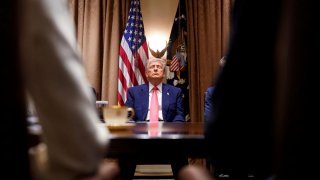 President Donald Trump attends a Cabinet meeting at the White House in Washington, April 10, 2025.
