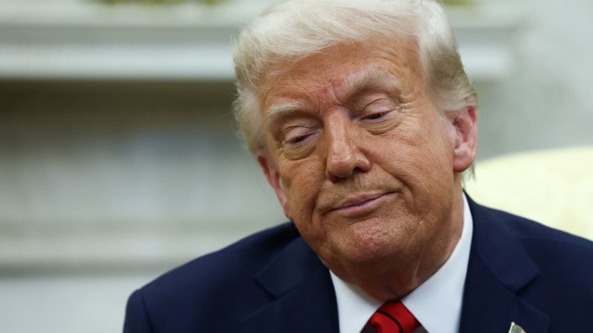 U.S. President Donald Trump speaks as he meets with Italian Prime Minister Giorgia Meloni (not pictured) in the Oval Office at the White House in Washington, D.C., U.S., April 17, 2025.
