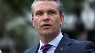 U.S. Secretary of Defense Pete Hegseth looks on, during the annual White House Easter Egg Roll event, on the South Lawn of the White House in Washington, D.C., U.S., April 21, 2025.