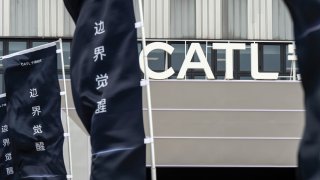 Signage for Contemporary Amperex Technology Co. (CATL) displayed during the company’s Tech Day event in Shanghai, China, on Monday, April 21, 2025.