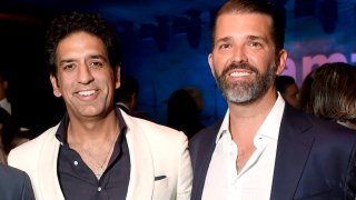 (L-R) Omeed Malik and Donald Trump Jr., attend amfAR Palm Beach Gala on March 15, 2025 in Palm Beach, Florida.