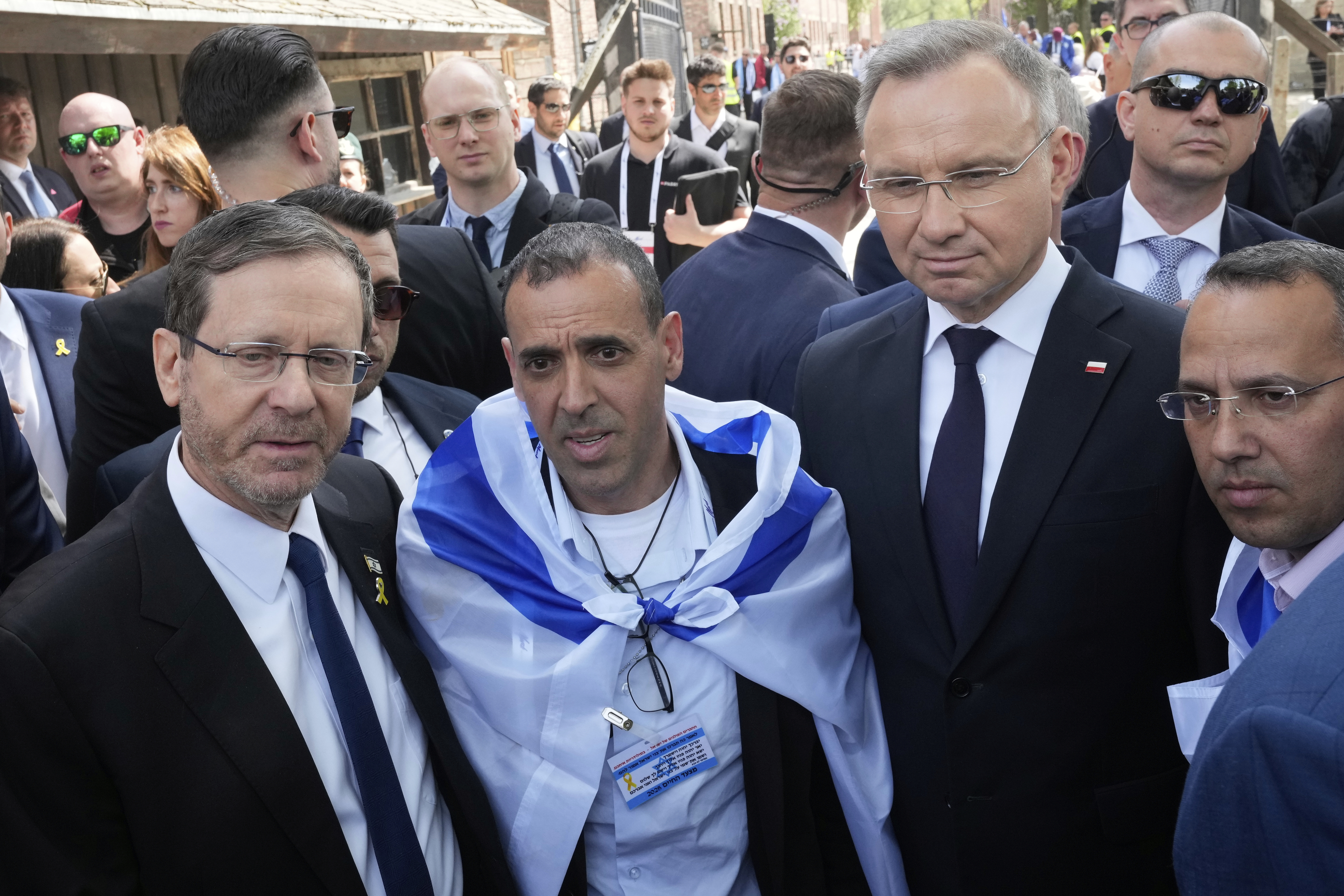 Poland&#039;s President Andrzej Duda, right, and Israel&#039;s Isaac Herzog