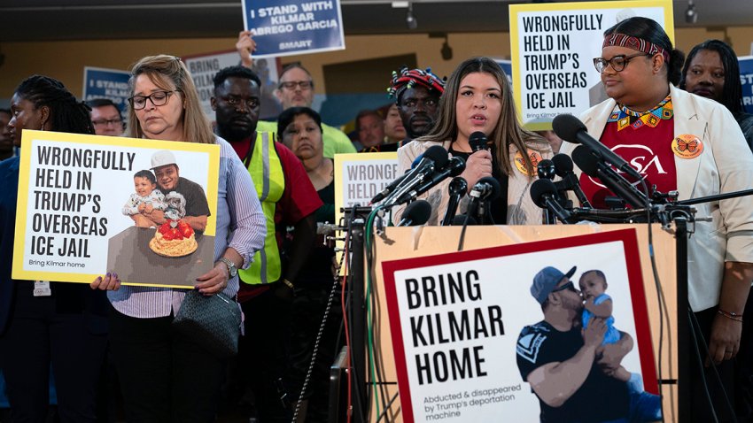 FILE - Jennifer Vasquez Sura, the wife of Kilmar Abrego Garcia, speaks during a news conference in Hyattsville, Md., April 4, 2025.