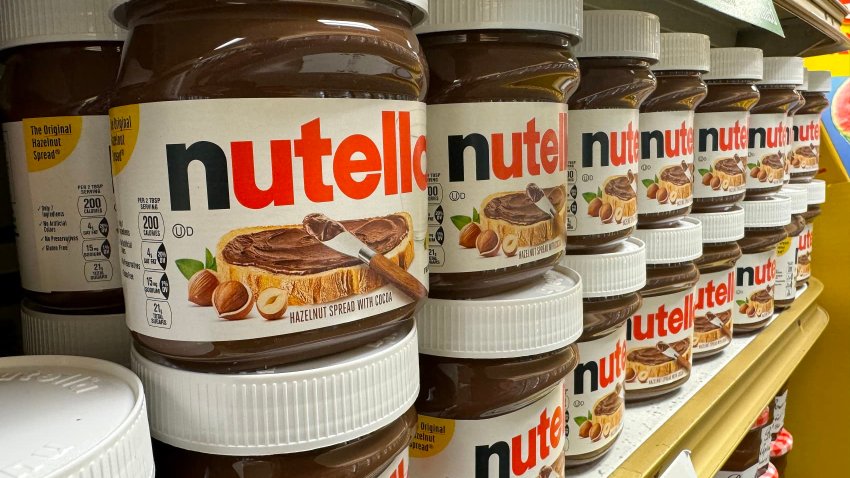 Containers of Nutella hazelnut spread made by the Ferrero company is displayed on March 27, 2024 in San Anselmo, California. 