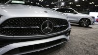Mercedes-Benz display is seen at the New York International Auto Show on April 16, 2025.