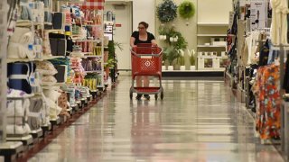 A woman shops at a supermarket on April 30, 2025 in Arlington, Virginia.