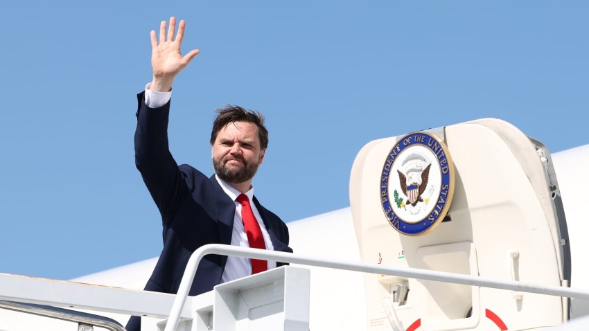 U.S. Vice President JD Vance waves as he boards Air Force Two on May 1, 2025 in Charleston, South Carolina.
