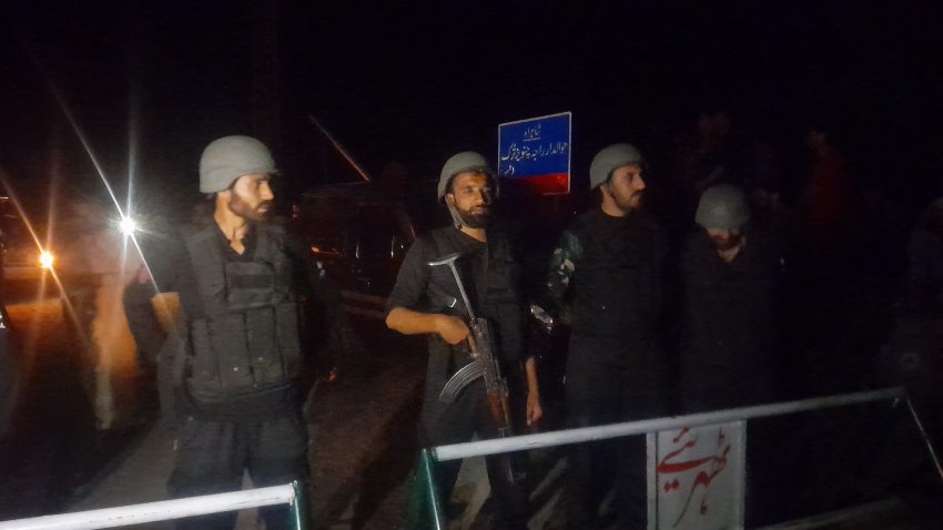 Pakistani soldiers take security measures around the city as the people panic during blackout after India launches strikes on Pakistan, in Muzaffarabad, Pakistan on May 7, 2025.
