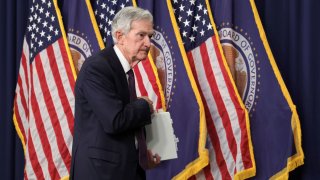 U.S. Federal Reserve Chair Jerome Powell departs after holding a press conference following a two-day meeting of the Federal Open Market Committee on interest rate policy in Washington, D.C., U.S., May 7, 2025.
