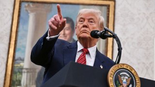 President Donald Trump takes questions from the media following the swearing-in ceremony for David Purdue as ambassador to China at The White House on May 7, 2025 in Washington, D.C.
