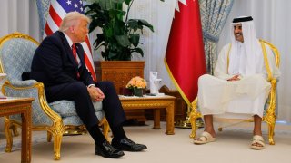U.S. President Donald Trump meets Qatar’s Emir Tamim bin Hamad Al Thani, in Doha, Qatar, May 14, 2025.