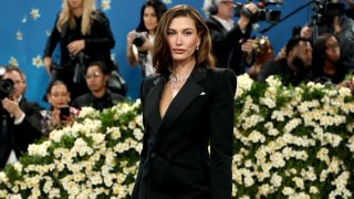 Hailey Bieber attending the 2025 Met Gala in New York City.