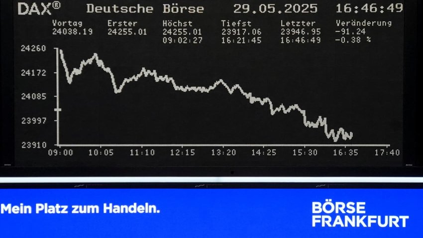 The German share price index DAX graph is pictured at the stock exchange in Frankfurt, Germany, May 29, 2025.