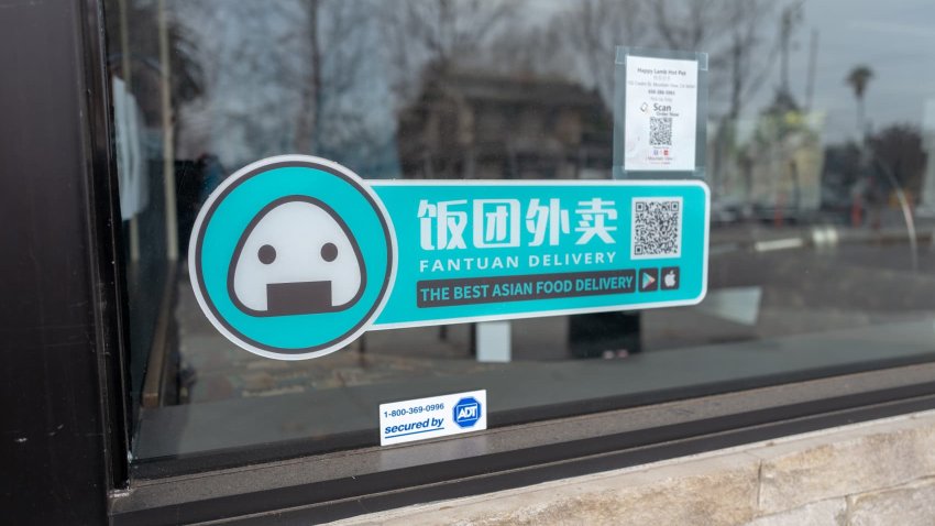 Logo with QR code for Fantuan Asian food delivery service in the Silicon Valley, Mountain View, California, January 3, 2021.