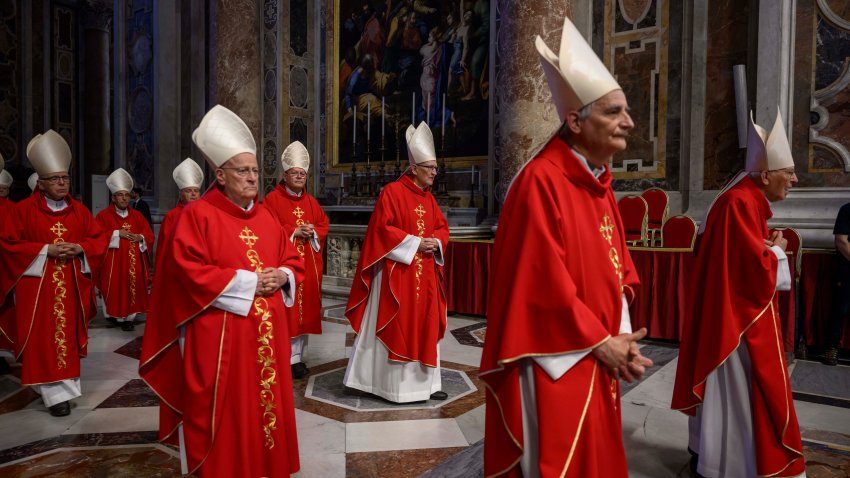 Cardinals arrive to attend the sixth Novemdiales mass